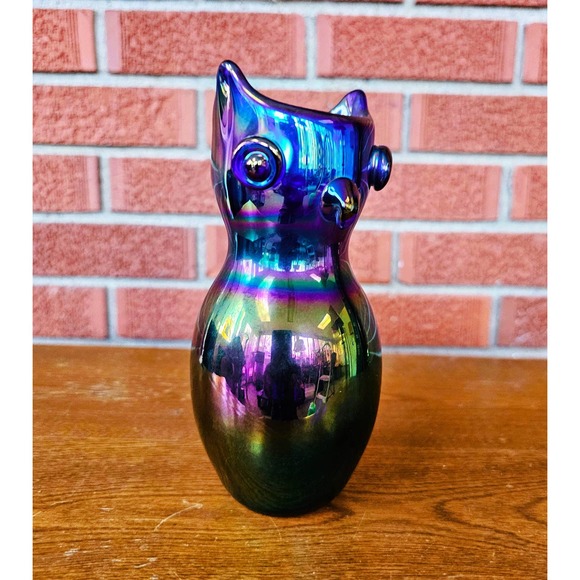 Gibson Cobalt Blue Carnival Glass Owl Vase - Picture 6 of 9